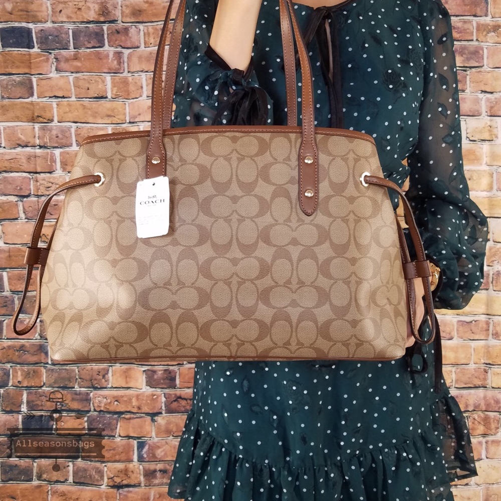 Coach signature pvc drawstring khaki brown tote - Picture 4 of 8